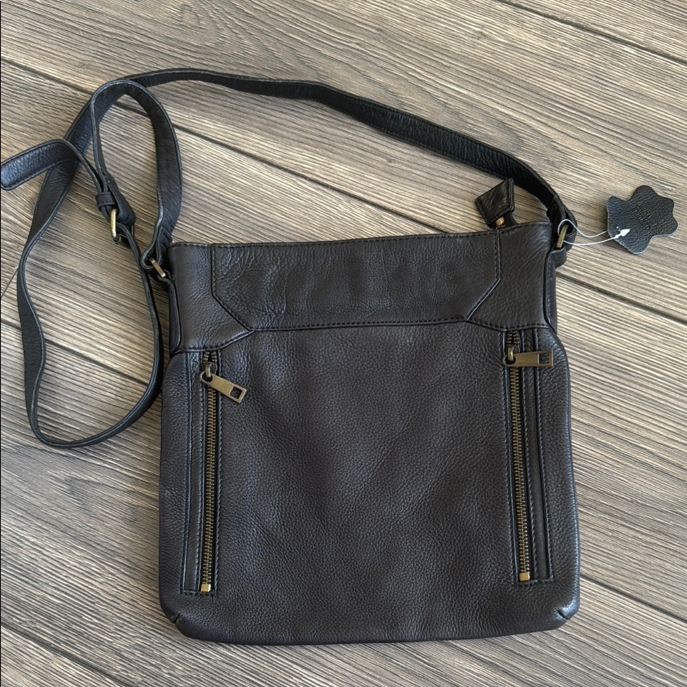 Brand new black leather crossbody messenger bag from africa